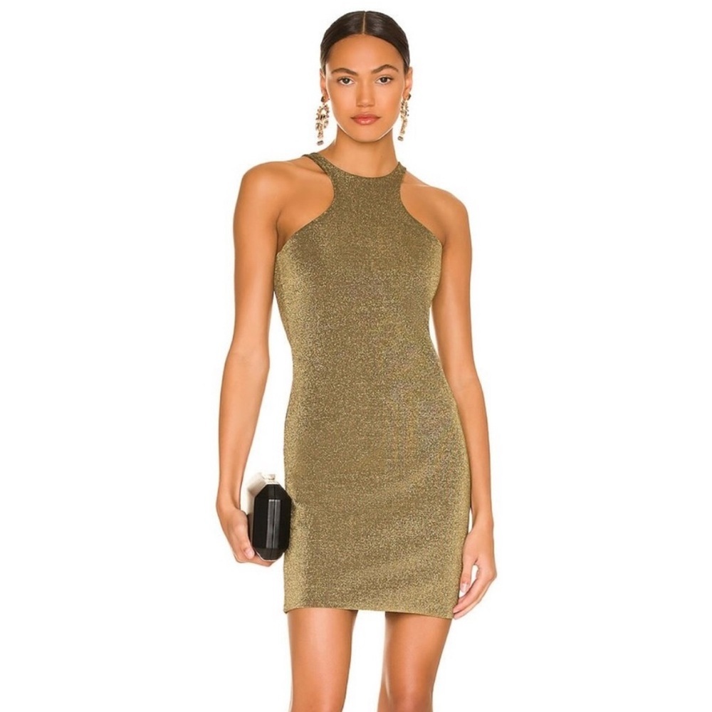 All Saints Metallic Gold Halter Mini Dress